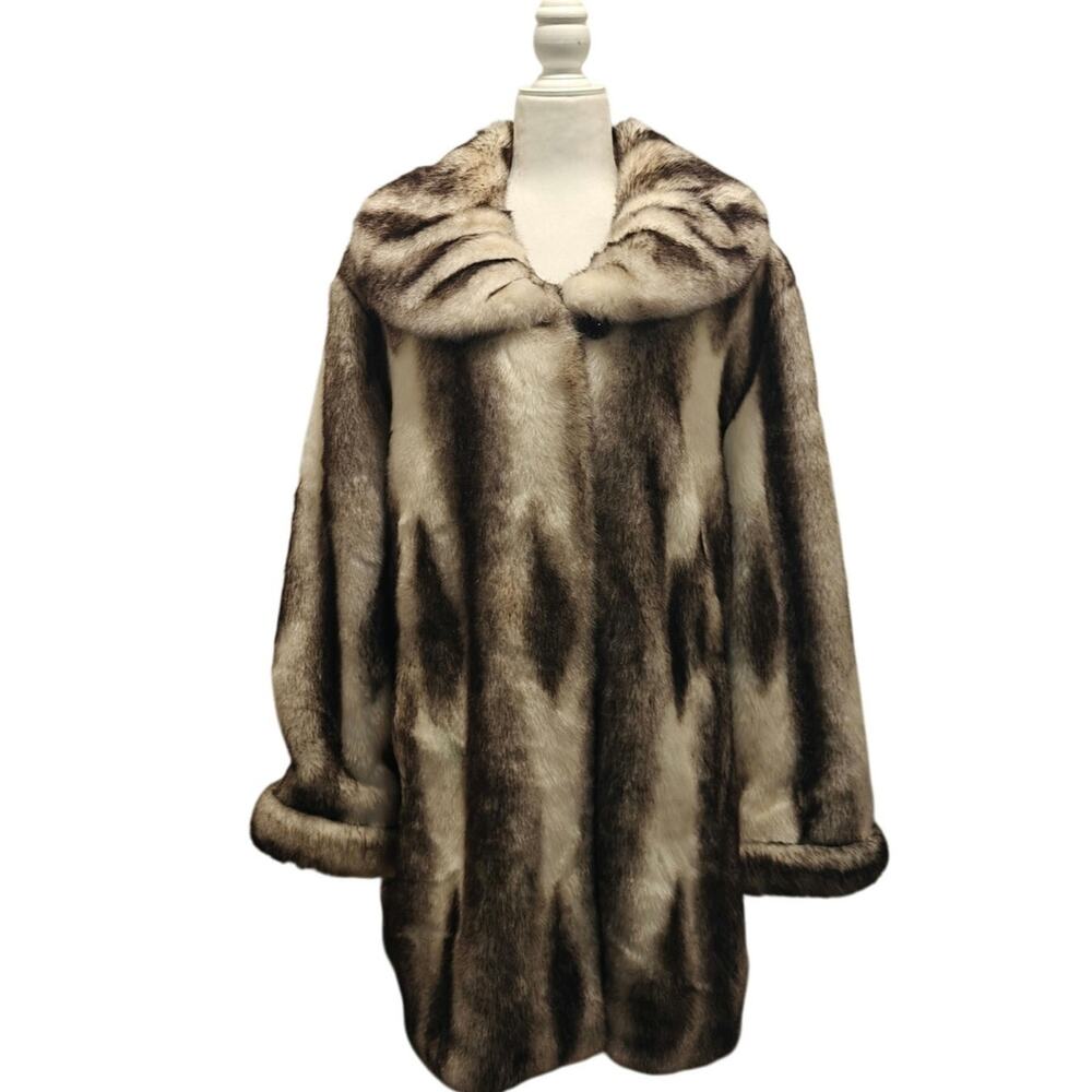 Faux Fur cream/gray Mid length Coat sz 1X